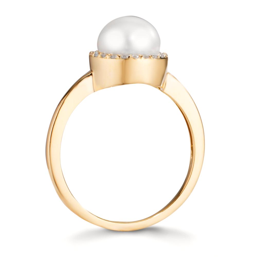 pierścionek złoto żółte 750/18 K Diament 0.125 ct, w-si Perła hodowana w wodzie słodkiej 7-7.5 mm