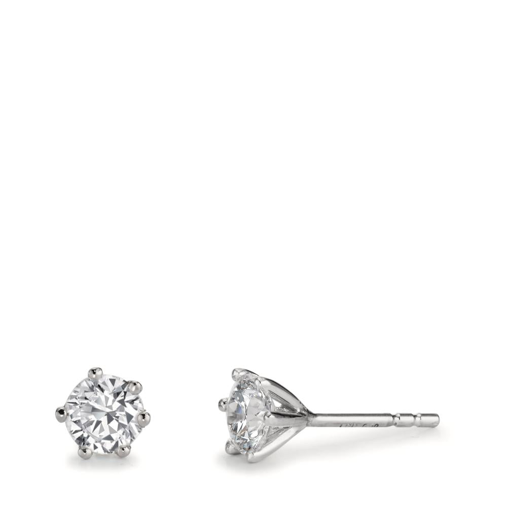 kolczyki wkrętki złoto białe 750/18 K Diament laboratoryjny 1 ct, 2 kamienie, w-si Ø5.5 mm