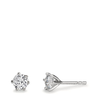 kolczyki wkrętki złoto białe 750/18 K Diament laboratoryjny 1 ct, 2 kamienie, w-si Ø5.5 mm