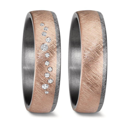 obrączka partnerska tantal 999, złoto różowe 585/14 K Diament 0.105 ct, 12 kamienie, w-si