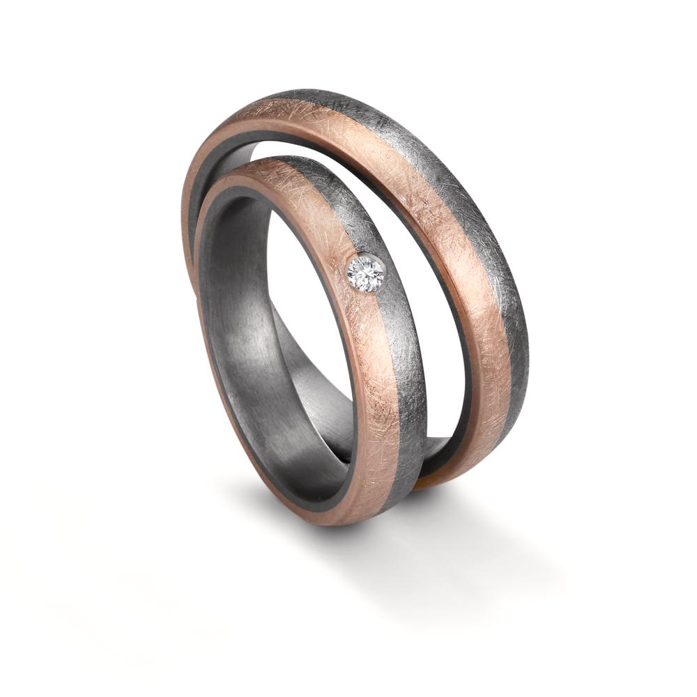 obrączka partnerska tantal 999, złoto różowe 585/14 K Diament 0.04 ct, w-si