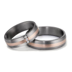 obrączka partnerska tantal 999, złoto różowe 585/14 K Diament 0.045 ct, 3 kamienie, w-si