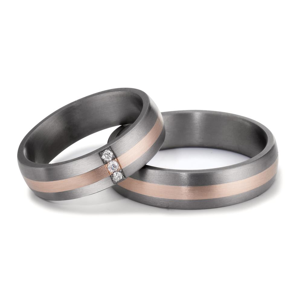 obrączka partnerska tantal 999, złoto różowe 585/14 K Diament 0.045 ct, 3 kamienie, w-si