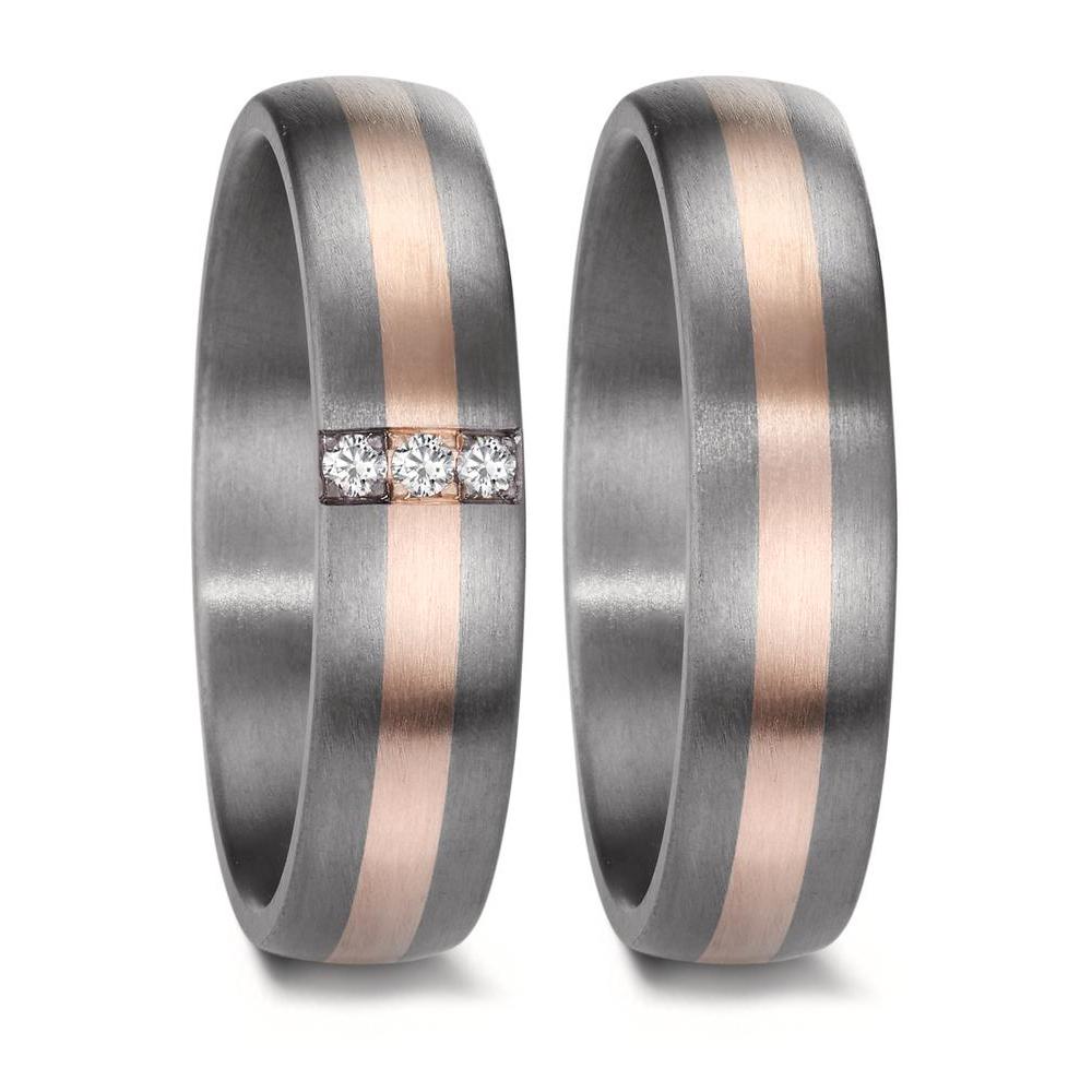 obrączka partnerska tantal 999, złoto różowe 585/14 K Diament 0.045 ct, 3 kamienie, w-si