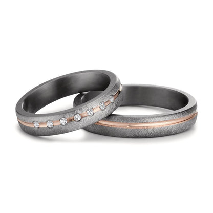obrączka partnerska tantal 999, złoto różowe 585/14 K Diament 0.07 ct, 7 kamienie, w-si