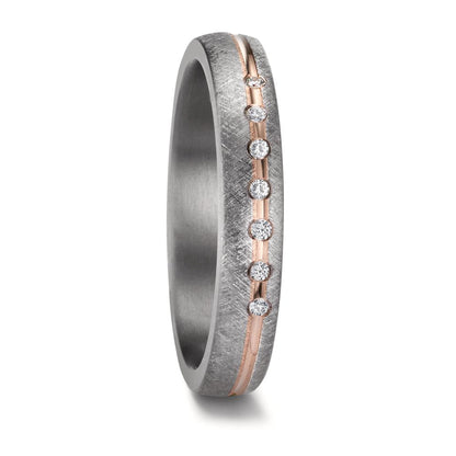 obrączka partnerska tantal 999, złoto różowe 585/14 K Diament 0.07 ct, 7 kamienie, w-si