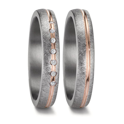 obrączka partnerska tantal 999, złoto różowe 585/14 K Diament 0.07 ct, 7 kamienie, w-si