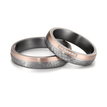 obrączka partnerska tantal 999, złoto różowe 585/14 K Diament 0.025 ct, 7 kamienie, w-si