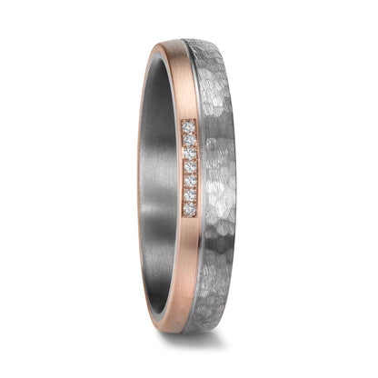 obrączka partnerska tantal 999, złoto różowe 585/14 K Diament 0.025 ct, 7 kamienie, w-si