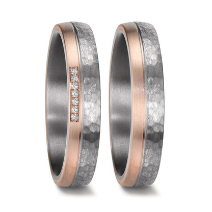 obrączka partnerska tantal 999, złoto różowe 585/14 K Diament 0.025 ct, 7 kamienie, w-si