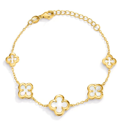 Armband Silber Zirkonia gelb vergoldet Perlmutt Blume verstellbar