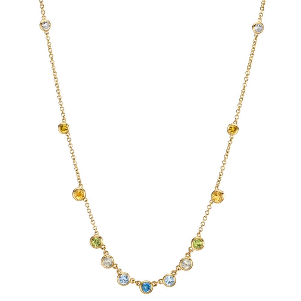 Naszyjnik złoto żółte 750/18 K Cytryn 0.20 ct, 2 kamienie, Ametyst zielony, 0.30 ct, 4 kamienie, Perydot 0.13 ct, 2 kamienie, Topaz 0.43 ct, 3 kamienie, Kwarc 0.12 ct, 2 kamienie 40-45 cm
