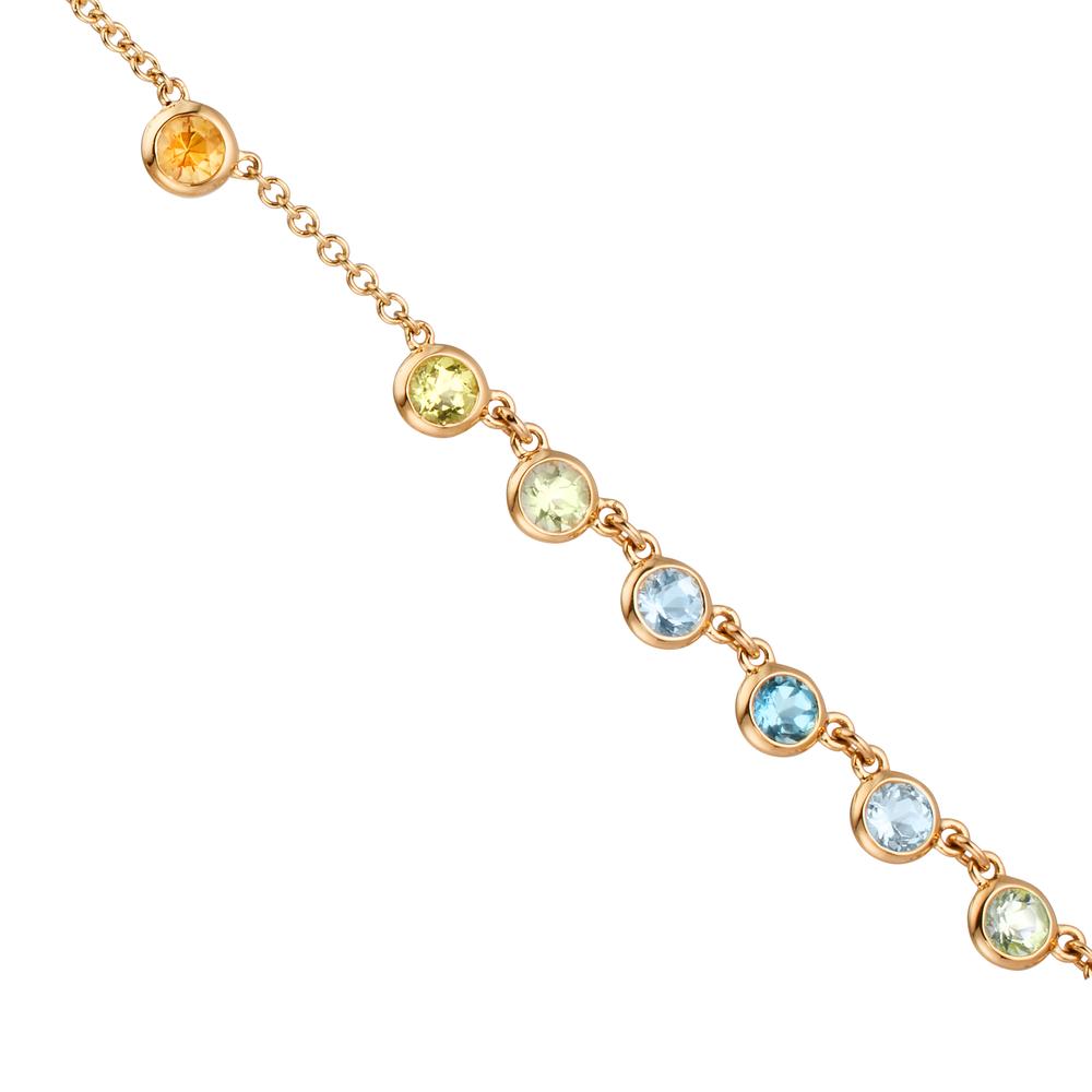 Naszyjnik złoto żółte 750/18 K Cytryn 0.20 ct, 2 kamienie, Ametyst zielony, 0.30 ct, 4 kamienie, Perydot 0.13 ct, 2 kamienie, Topaz 0.43 ct, 3 kamienie, Kwarc 0.12 ct, 2 kamienie 40-45 cm