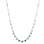 Naszyjnik złoto białe 750/18 K Topaz 1.31 ct, 12 kamienie, Topaz London Blue 0.41 ct, 3 kamienie, Kwarc 0.06 ct, 2 kamienie, Kwarc różowy 0.19 ct, 4 kamienie 40-45 cm