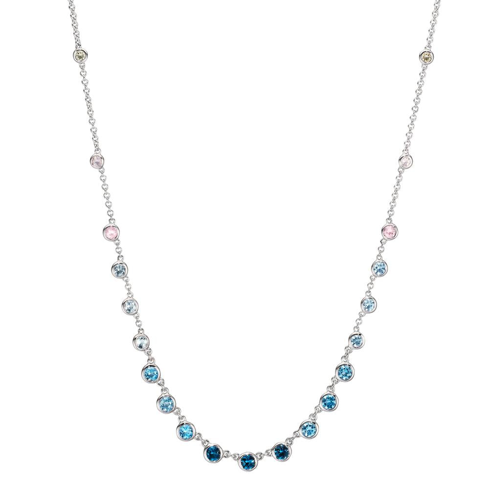 Naszyjnik złoto białe 750/18 K Topaz 1.31 ct, 12 kamienie, Topaz London Blue 0.41 ct, 3 kamienie, Kwarc 0.06 ct, 2 kamienie, Kwarc różowy 0.19 ct, 4 kamienie 40-45 cm