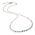 Naszyjnik złoto białe 750/18 K Topaz 1.31 ct, 12 kamienie, Topaz London Blue 0.41 ct, 3 kamienie, Kwarc 0.06 ct, 2 kamienie, Kwarc różowy 0.19 ct, 4 kamienie 40-45 cm