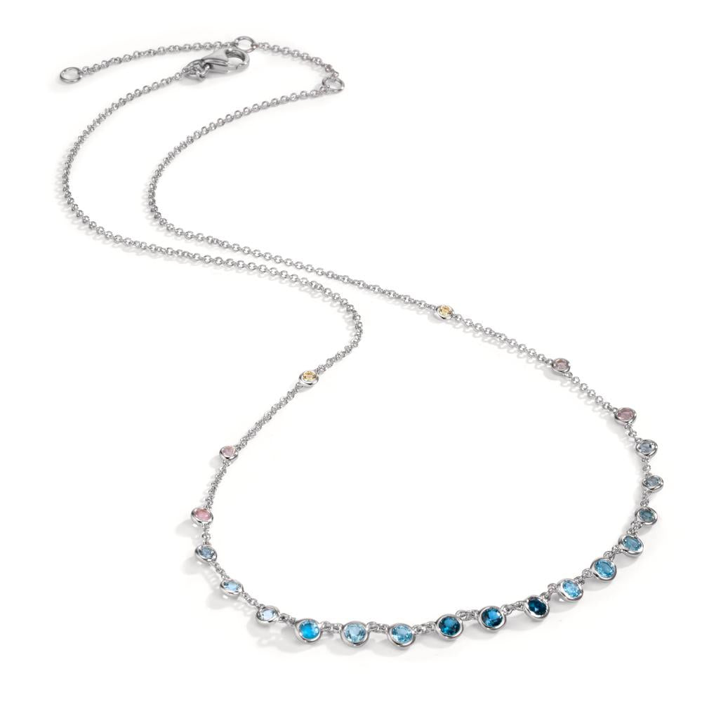 Naszyjnik złoto białe 750/18 K Topaz 1.31 ct, 12 kamienie, Topaz London Blue 0.41 ct, 3 kamienie, Kwarc 0.06 ct, 2 kamienie, Kwarc różowy 0.19 ct, 4 kamienie 40-45 cm