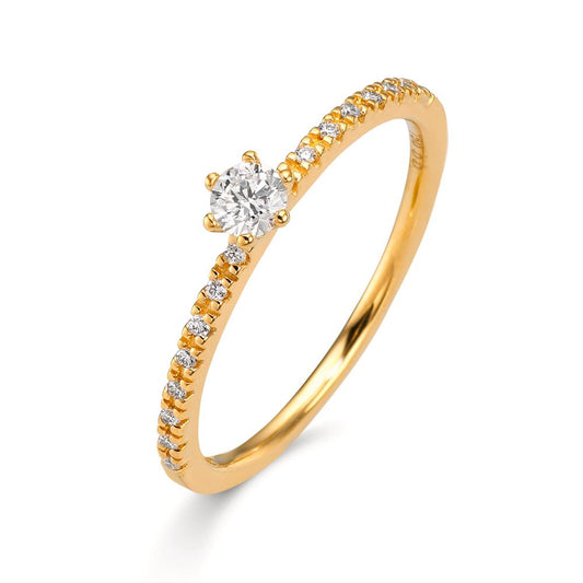 pierścionek zaręczynowy złoto żółte 750/18 K Diament 0.17 ct, 20 kamienie, [Brillant], w-si