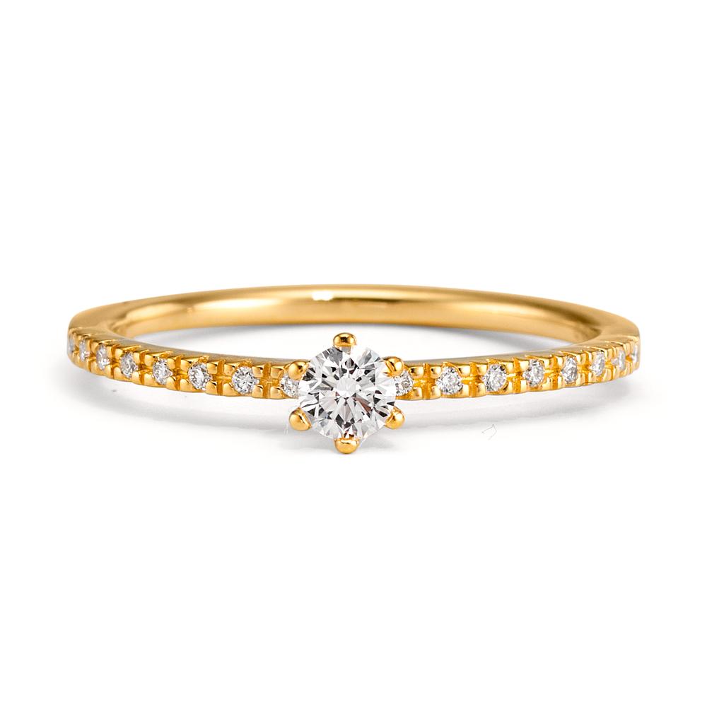 pierścionek zaręczynowy złoto żółte 750/18 K Diament 0.20 ct, 17 kamienie, [Brillant], w-si