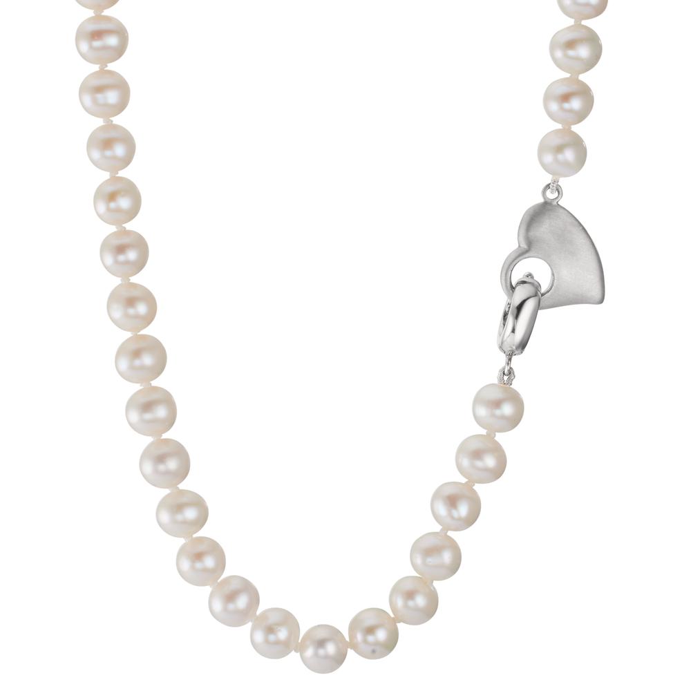 Naszyjnik srebro rodowany Perła hodowana w wodzie słodkiej 6-7 mm Serce 45 cm