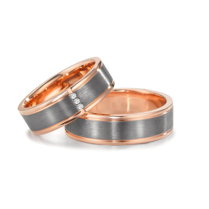 obrączka partnerska złoto czerwone 585/14 K, tantal 999 Diament 0.024 ct, 3 kamienie, w-si