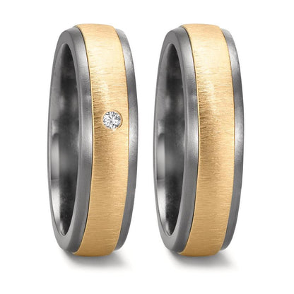 obrączka partnerska tantal 999, złoto żółte 585/14 K Diament 0.03 ct, w-si