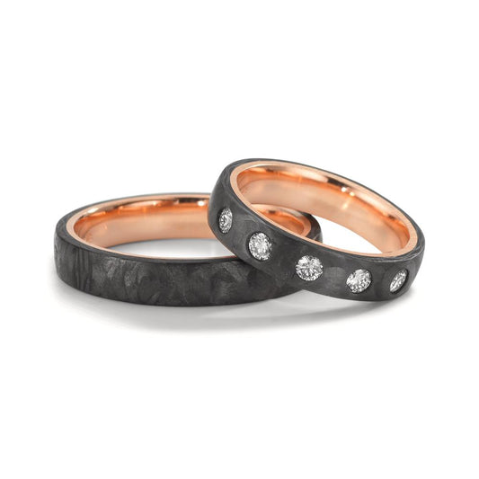 obrączka partnerska węgiel, złoto czerwone 585/14 K Diament 0.25 ct, 5 kamienie, w-si