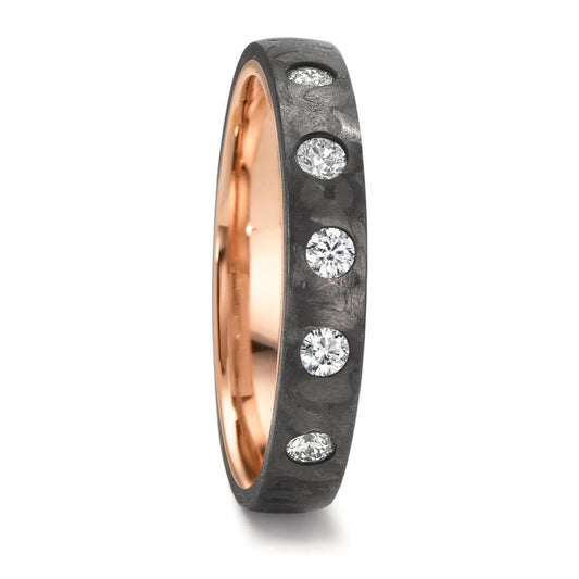 obrączka partnerska węgiel, złoto czerwone 585/14 K Diament 0.25 ct, 5 kamienie, w-si