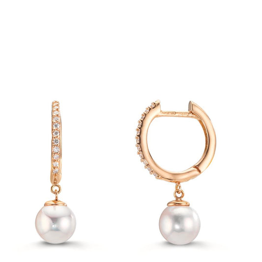 kolczyki koła zatrzaskowe złoto czerwone 750/18 K Diament 0.09 ct, 22 kamienie, tw-si Perły Akoya, 2 Perły 6-6.5 mm