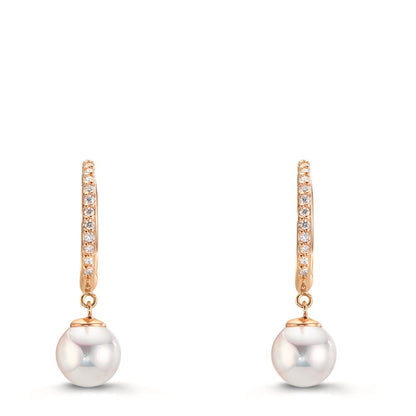 kolczyki koła zatrzaskowe złoto czerwone 750/18 K Diament 0.09 ct, 22 kamienie, tw-si Perły Akoya, 2 Perły 6-6.5 mm