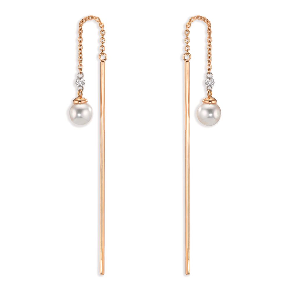 kolczyki przeciągane złoto czerwone 750/18 K Diament 0.06 ct, 3 kamienie, tw-si Perły Akoya, 2 Perły, 4.5 mm