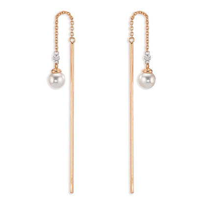 kolczyki przeciągane złoto czerwone 750/18 K Diament 0.06 ct, 3 kamienie, tw-si Perły Akoya, 2 Perły, 4.5 mm