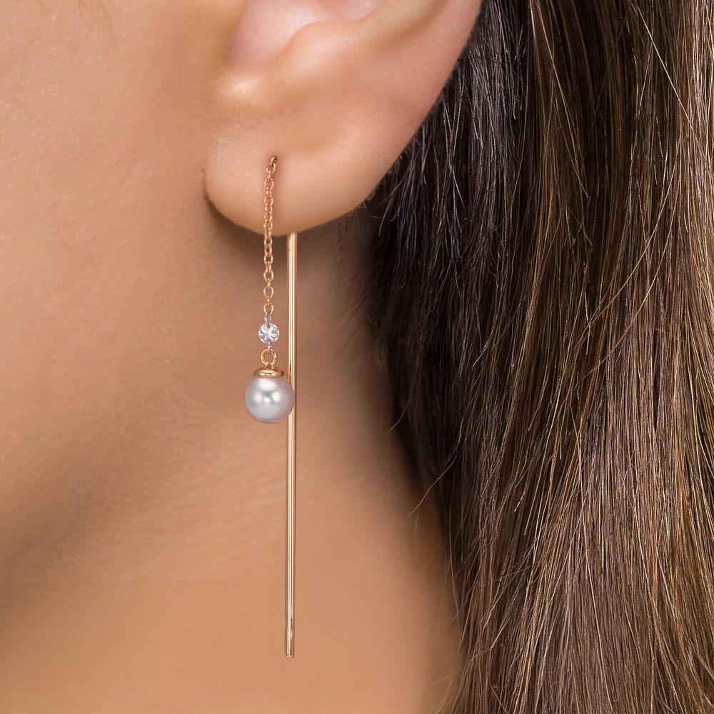 kolczyki przeciągane złoto czerwone 750/18 K Diament 0.06 ct, 3 kamienie, tw-si Perły Akoya, 2 Perły, 4.5 mm