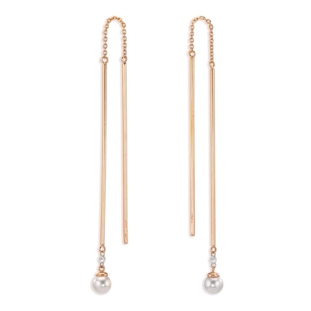 kolczyki przeciągane złoto czerwone 750/18 K Diament 0.06 ct, 2 kamienie, tw-si Perły Akoya, 2 Perły, 4.5 mm