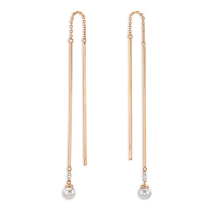 kolczyki przeciągane złoto czerwone 750/18 K Diament 0.06 ct, 2 kamienie, tw-si Perły Akoya, 2 Perły, 4.5 mm