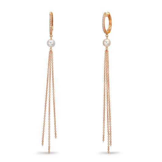 kolczyki koła zatrzaskowe złoto czerwone 750/18 K Diament 0.09 ct, 22 kamienie, tw-si Perła hodowana w wodzie słodkiej, 2 Perły