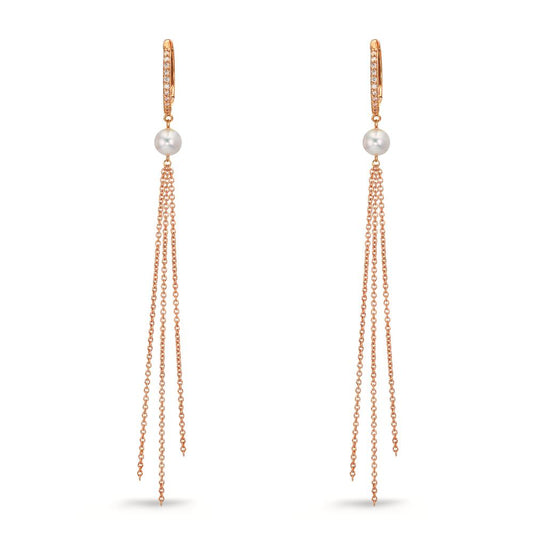 kolczyki koła zatrzaskowe złoto czerwone 750/18 K Diament 0.09 ct, 22 kamienie, tw-si Perła hodowana w wodzie słodkiej, 2 Perły