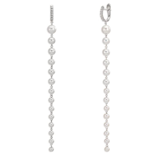 kolczyki koła zatrzaskowe złoto białe 750/18 K Diament 0.12 ct, 12 kamienie, tw-si Perła hodowana w wodzie słodkiej, 28 Perły