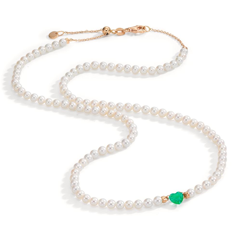 Naszyjnik złoto czerwone 750/18 K [synth. Smaragd] Perła hodowana w wodzie słodkiej, 3.5 mm Serce 40-44 cm