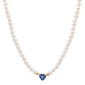 Naszyjnik złoto czerwone 750/18 K Szafir 0.58 ct Perła hodowana w wodzie słodkiej, 3.5 mm Serce 40-44 cm
