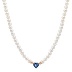 Naszyjnik złoto czerwone 750/18 K Szafir 0.58 ct Perła hodowana w wodzie słodkiej, 3.5 mm Serce 40-44 cm