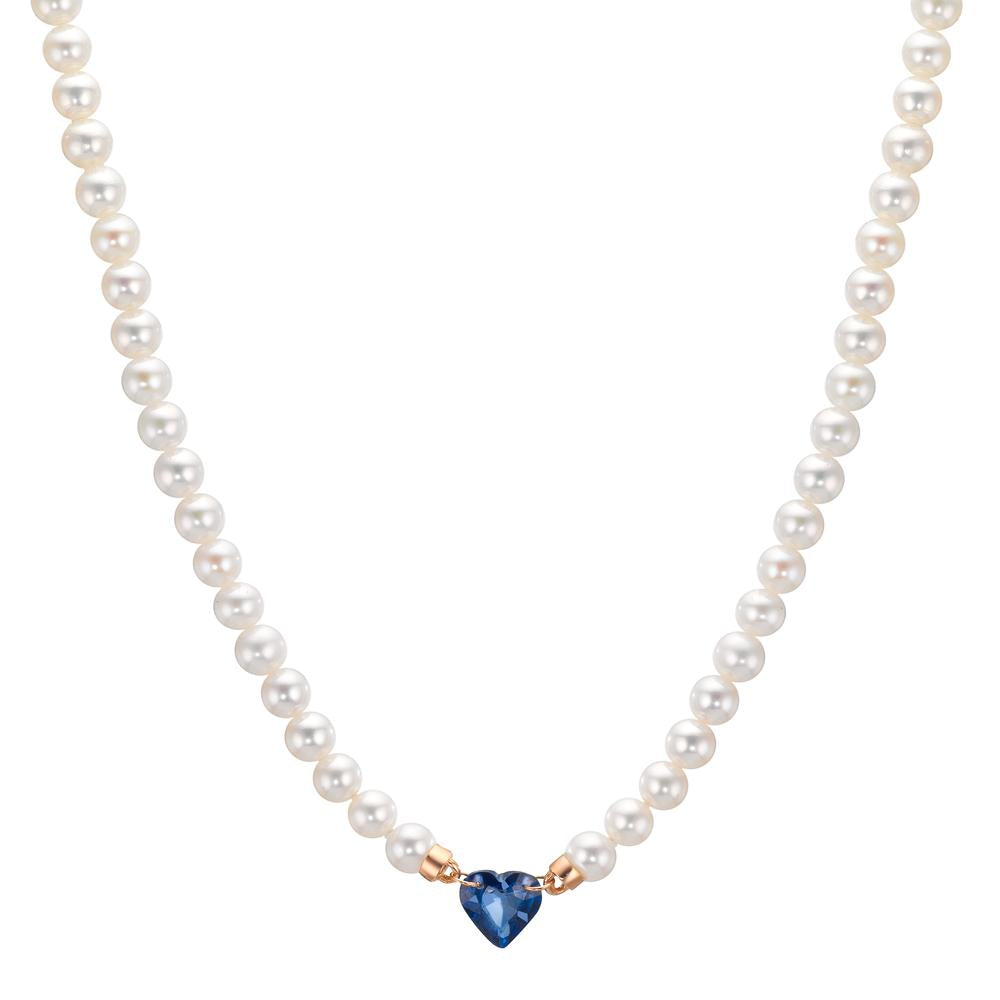 Naszyjnik złoto czerwone 750/18 K Szafir 0.58 ct Perła hodowana w wodzie słodkiej, 3.5 mm Serce 40-44 cm