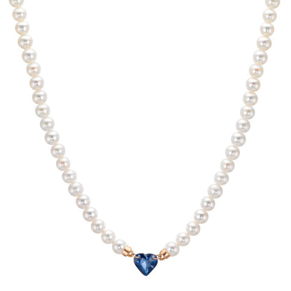 Naszyjnik złoto czerwone 750/18 K Szafir 0.58 ct Perła hodowana w wodzie słodkiej, 3.5 mm Serce 40-44 cm