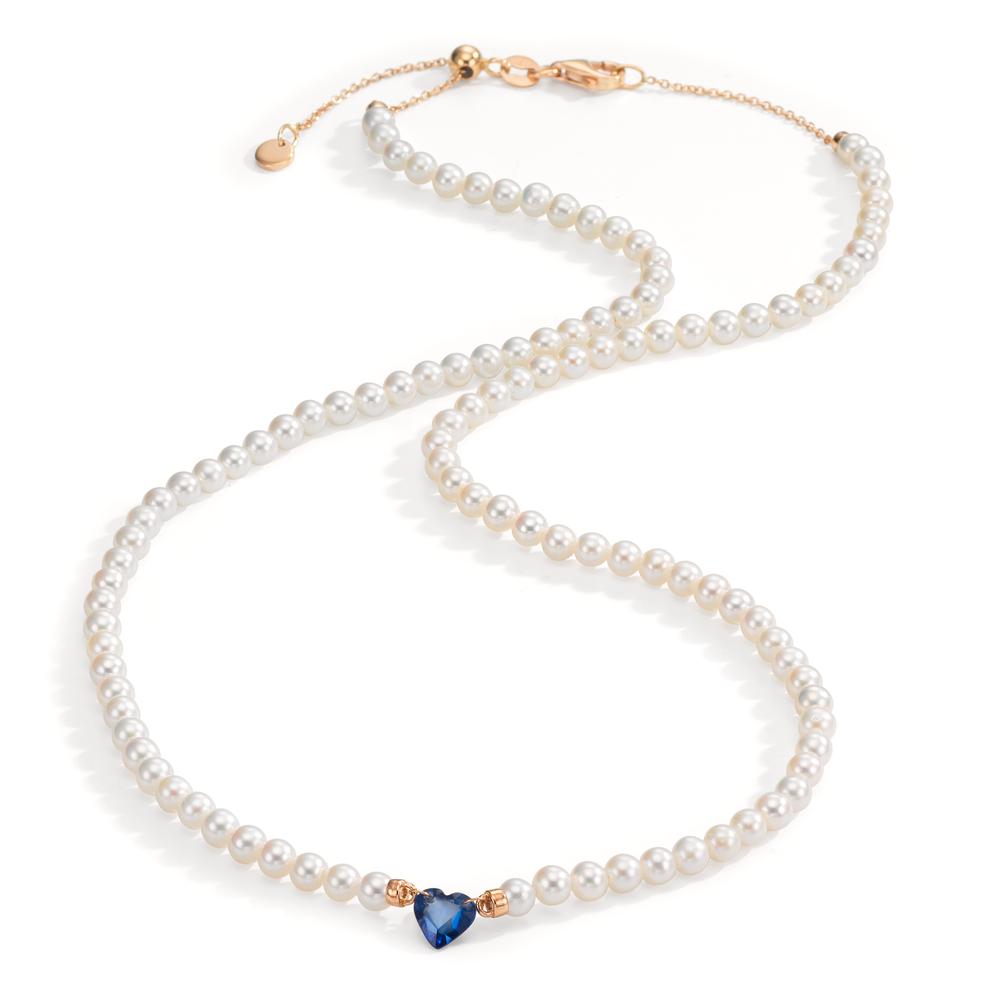 Naszyjnik złoto czerwone 750/18 K Szafir 0.58 ct Perła hodowana w wodzie słodkiej, 3.5 mm Serce 40-44 cm