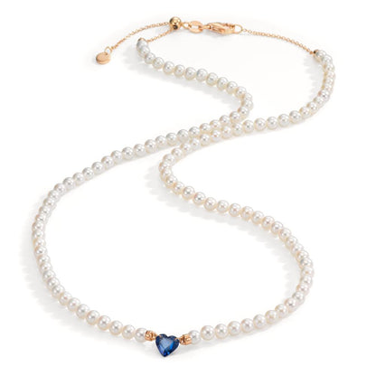 Naszyjnik złoto czerwone 750/18 K Szafir 0.58 ct Perła hodowana w wodzie słodkiej, 3.5 mm Serce 40-44 cm
