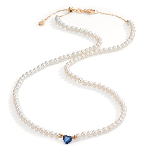 Naszyjnik złoto czerwone 750/18 K Szafir 0.58 ct Perła hodowana w wodzie słodkiej, 3.5 mm Serce 40-44 cm