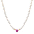 Naszyjnik złoto czerwone 750/18 K Rubin 0.62 ct Perła hodowana w wodzie słodkiej, 3.5 mm Serce 40-44 cm