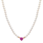Naszyjnik złoto czerwone 750/18 K Rubin 0.62 ct Perła hodowana w wodzie słodkiej, 3.5 mm Serce 40-44 cm