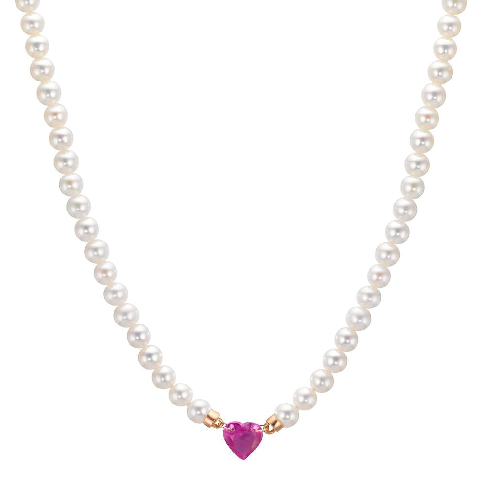 Naszyjnik złoto czerwone 750/18 K Rubin 0.62 ct Perła hodowana w wodzie słodkiej, 3.5 mm Serce 40-44 cm