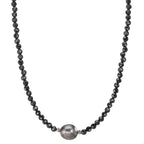 Naszyjnik stal nierdzewna Spinel czarny, 3 mm Perła tahitańska, 9.5 mm 43-47 cm